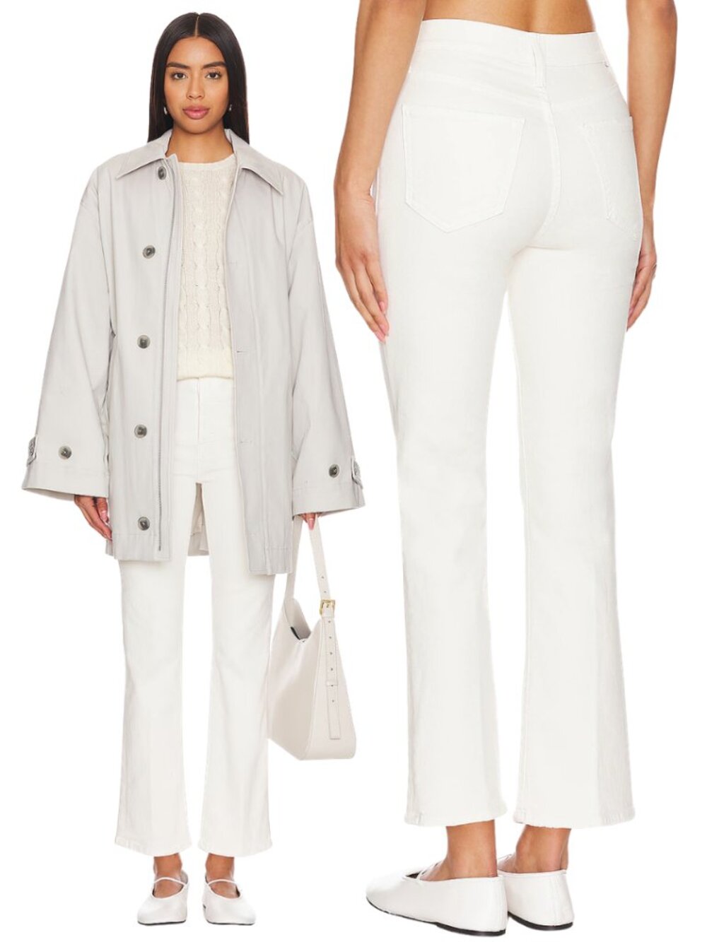 Mother The Tripper Ankle Flare Denim Jeans Women's 32 Cream Puffs Designer NWT